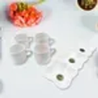 Triple Mazza Ceramic Tea / Cups Set Including 3 Compartment Plastic Serving Platter (4 Pcs Set)