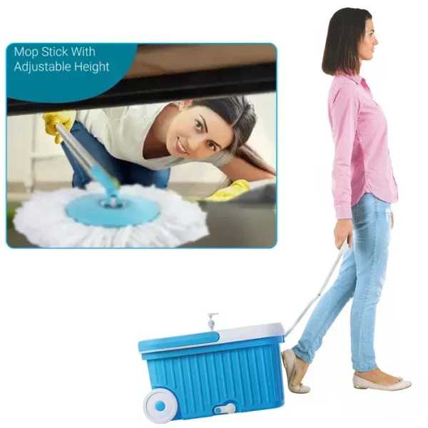 Spin Mop with Bigger Wheels and Plastic Auto Fold Handle for 360 Degree Cleaning