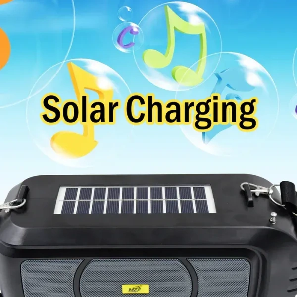 Wireless Bluetooth Speaker 5W High Bass With Wireless Mic / Microphone, LED Torch, Solar Charging, Support USB & Adjustable Strap (1 Set)