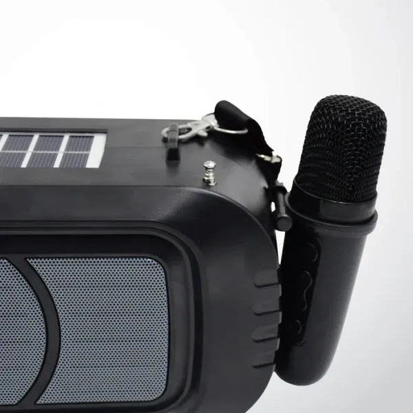Wireless Bluetooth Speaker 5W High Bass With Wireless Mic / Microphone, LED Torch, Solar Charging, Support USB & Adjustable Strap (1 Set)
