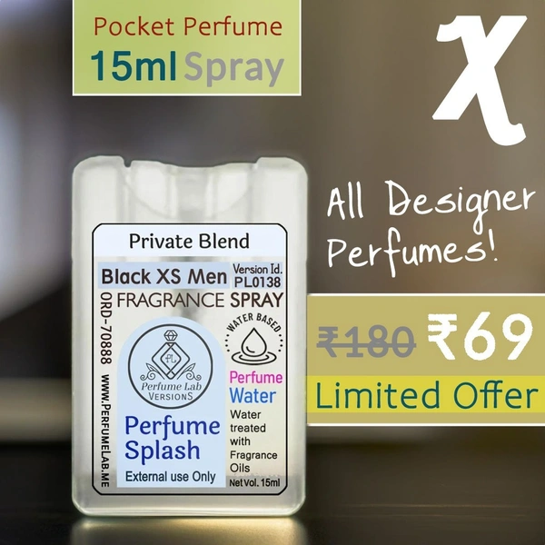 Black XS Men Perfume Splash Pocket Spray - Version Id. PL0138