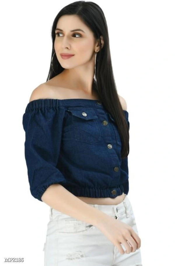 Stylish Fancy Denim Top - 32, Navy Blue