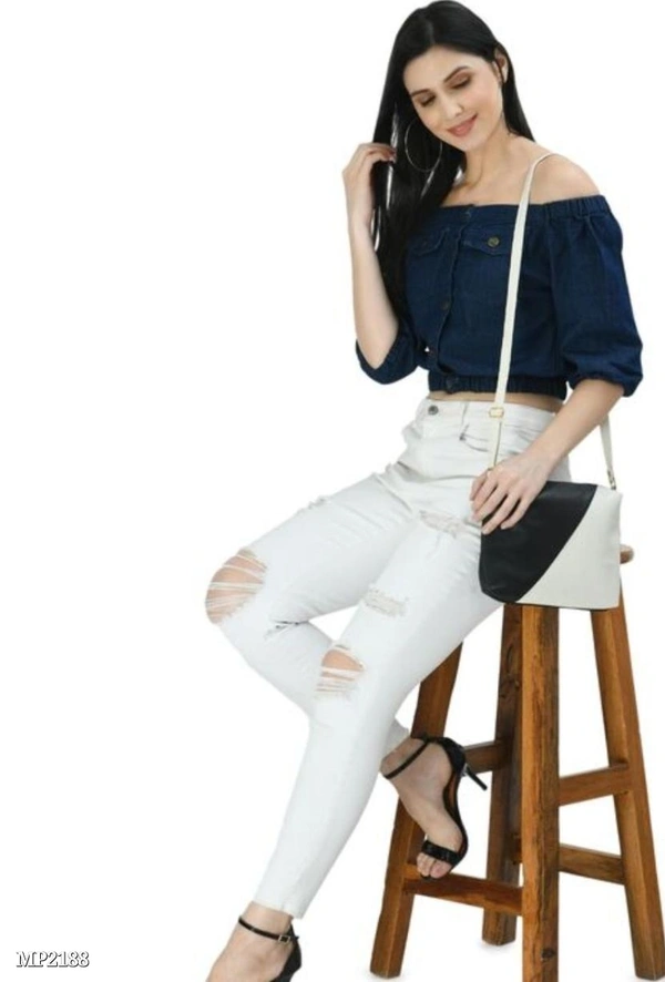 Stylish Fancy Denim Top - 32, Navy Blue