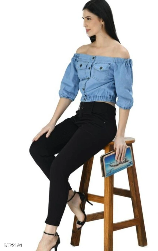 Stylish Fancy Denim Top - 32, Navy Blue
