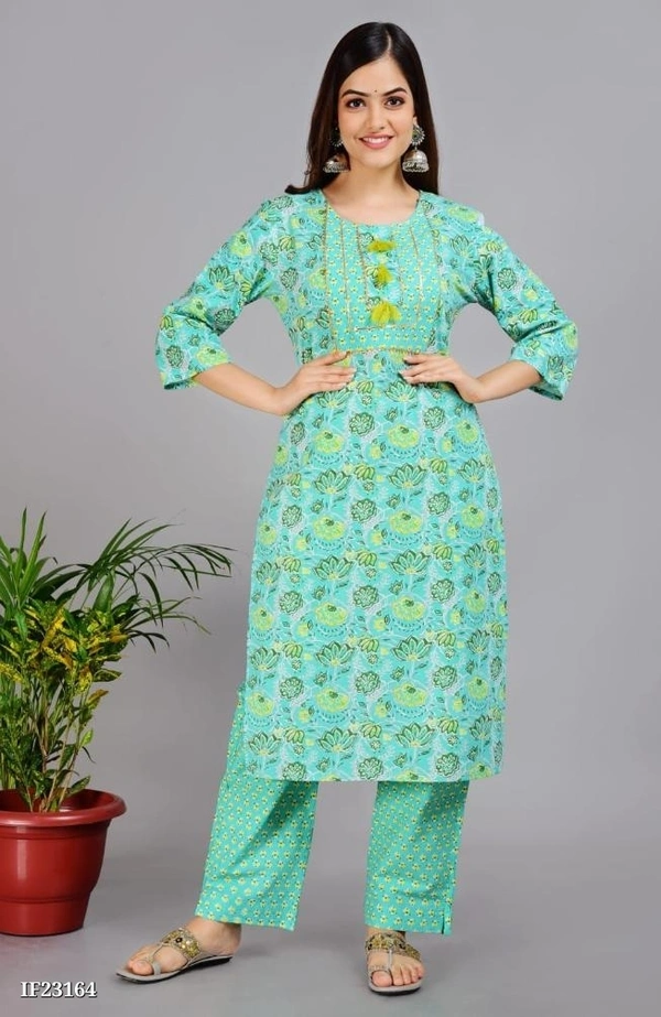 Premium Cotton Kurti With Pant And Beautiful Dupatta* - XL, Green