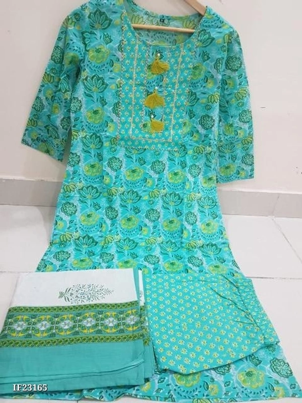 Premium Cotton Kurti With Pant And Beautiful Dupatta* - XL, Green