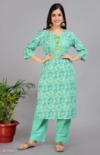 Premium Cotton Kurti With Pant And Beautiful Dupatta* - XXL, Green