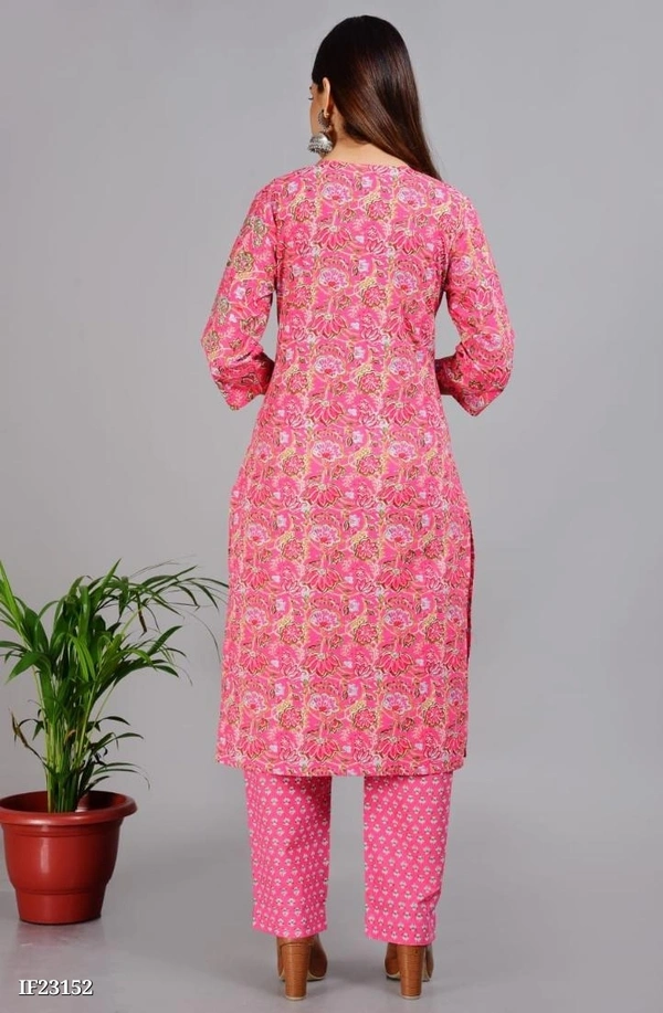 Premium Cotton Kurti With Pant And Beautiful Dupatta* - XXL, Pink