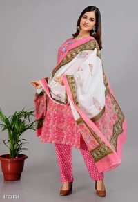 Premium Cotton Kurti With Pant And Beautiful Dupatta* - XXL, Pink