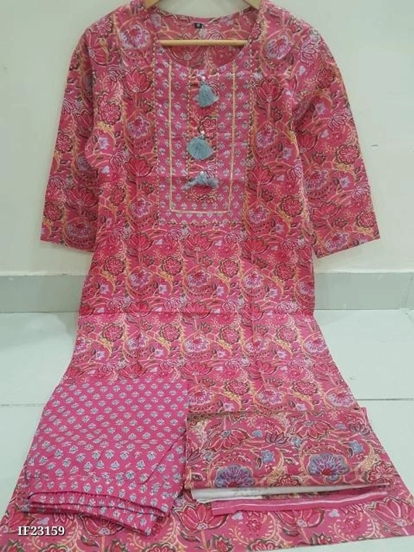 Premium Cotton Kurti With Pant And Beautiful Dupatta* - XXL, Pink
