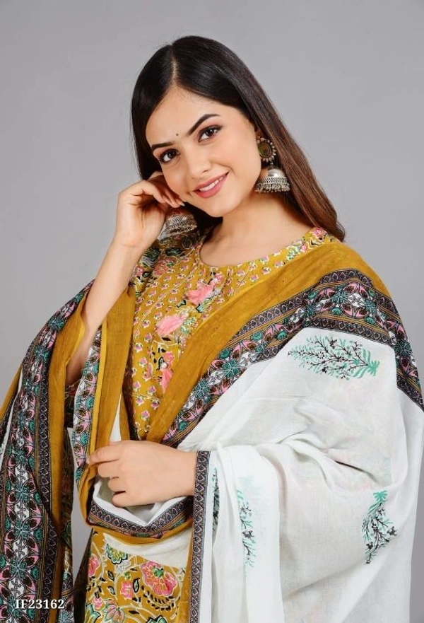 Premium Cotton Kurti With Pant And Beautiful Dupatta* - XL, Yellow