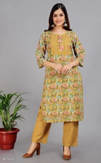 Premium Cotton Kurti With Pant And Beautiful Dupatta* - XXL, Yellow