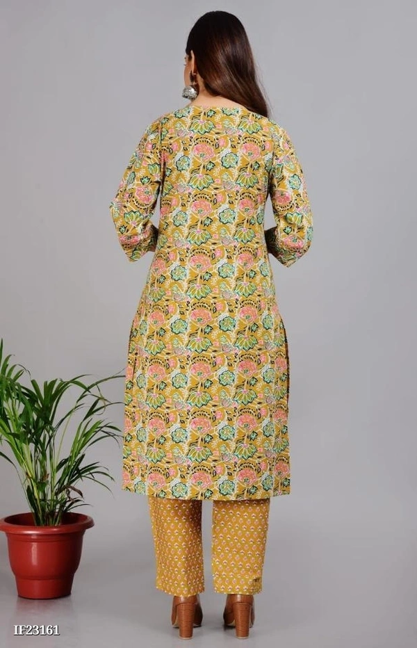 Premium Cotton Kurti With Pant And Beautiful Dupatta* - XXL, Yellow