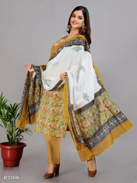 Premium Cotton Kurti With Pant And Beautiful Dupatta* - XXL, Yellow