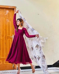 Part Wear Gown With Digital Print Dupatta  - M
