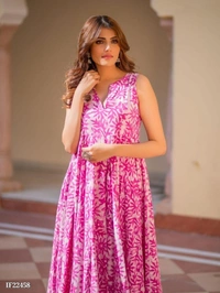 Hand Block Print Anarkali Style Kurta, Pant And Dupatta Set* - XXL, Pink