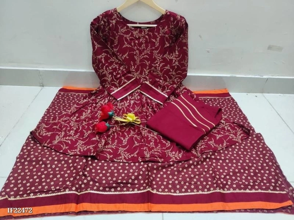 Beautiful Rayon Printed Kurta 3/4th Skeeves With Rayon Skirt And Cotton Dupatta Set * - M