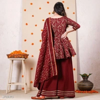 Beautiful Rayon Printed Kurta 3/4th Skeeves With Rayon Skirt And Cotton Dupatta Set * - L