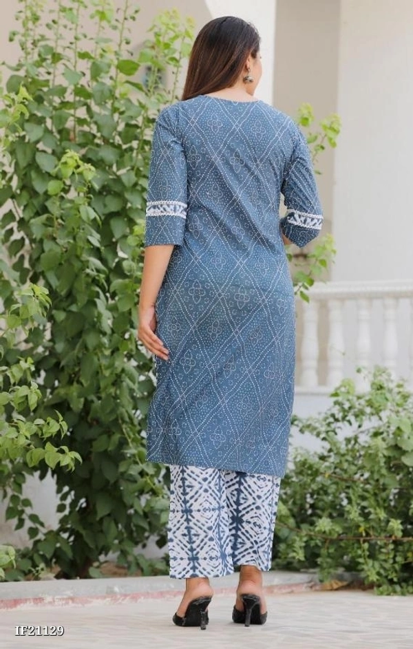 Lahariya Print Casual Kurta And Pant Paired With Cotton Mul Dupatta Set With Front Open Button* - L, Sky Blue