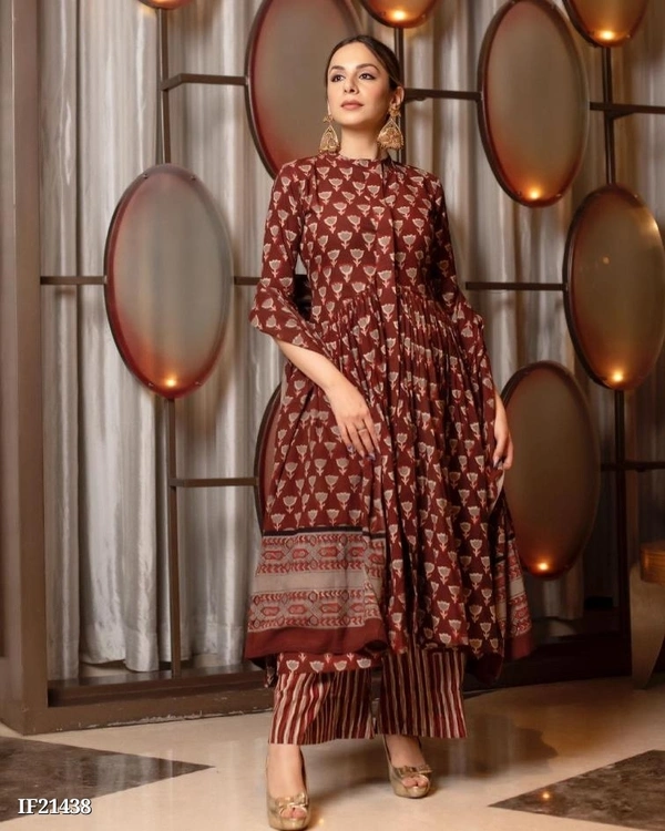 Cotton 60*60 Kurti With Pant With Malmal Cotton 100*100 Dupatta* - M
