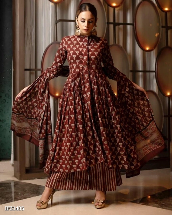 Cotton 60*60 Kurti With Pant With Malmal Cotton 100*100 Dupatta* - L
