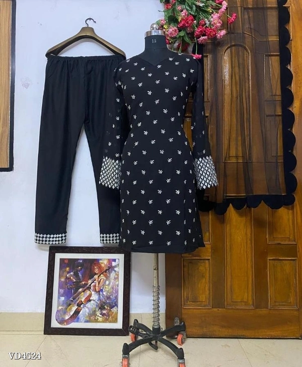 New Arrival Black Kurti And Pant With Beautiful Dupatta* - Free