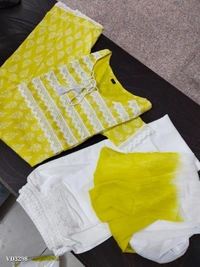 New Jaipuri Kurti With Pant Dupatta 3 Piece Full Set* - M, Yellow 💛