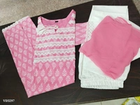 New Jaipuri Kurti With Pant Dupatta 3 Piece Full Set* - L, Pink 💗
