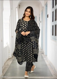 Cotton Block Print Kurti Set - L