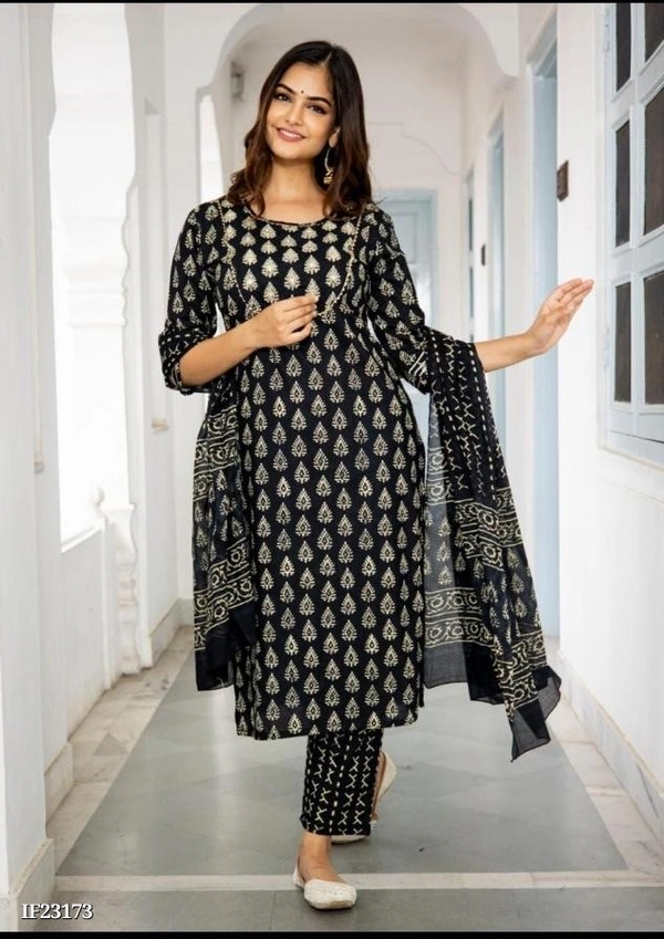 Cotton Block Print Kurti Set - L