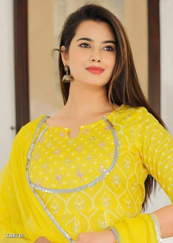 Premium Heavy Rayon Kurti Pant With Dupatta* - M, Yellow 💛