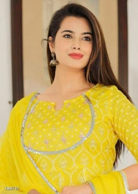 Premium Heavy Rayon Kurti Pant With Dupatta* - XL, Yellow 💛