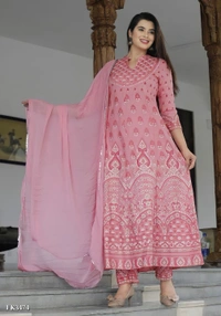 Premium Heavy Rayon Kurti Pant With Dupatta* - M, Pink💗