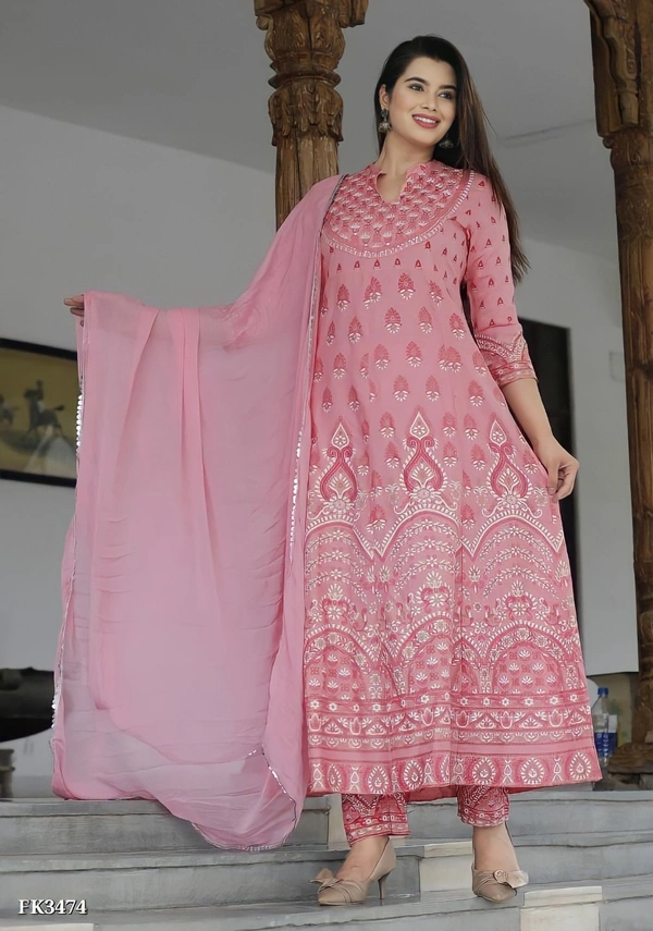 Premium Heavy Rayon Kurti Pant With Dupatta* - M, Pink💗