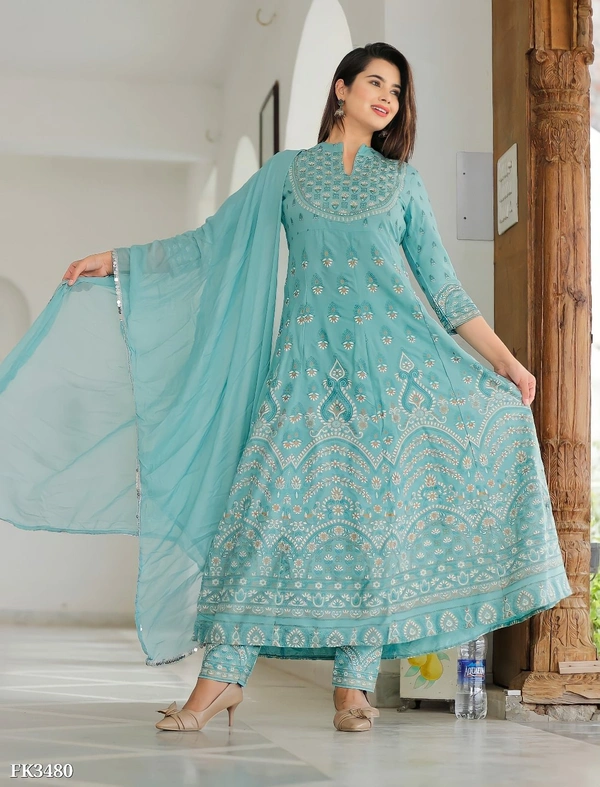 Premium Heavy Rayon Kurti Pant With Dupatta* - XL, Blue💙
