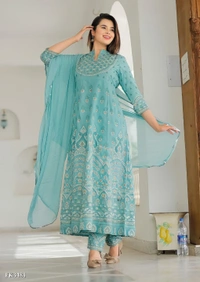 Premium Heavy Rayon Kurti Pant With Dupatta* - XL, Blue💙