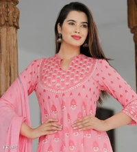 Premium Heavy Rayon Kurti Pant With Dupatta* - XL, Pink💗