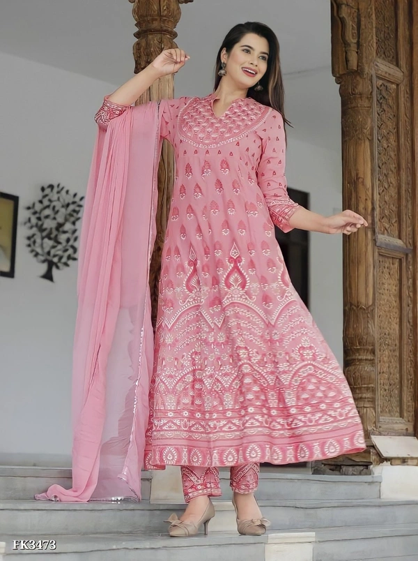 Premium Heavy Rayon Kurti Pant With Dupatta* - XXL, Pink💗