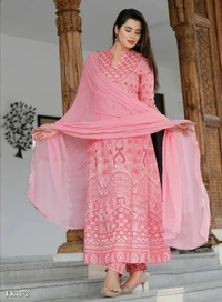 Premium Heavy Rayon Kurti Pant With Dupatta* - XXL, Pink💗