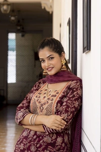 Heavy Embroidery worked kurti with pant and dupatta - M