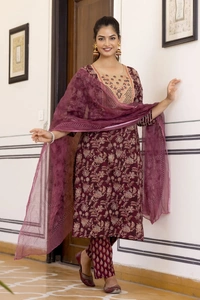 Heavy Embroidery worked kurti with pant and dupatta - M