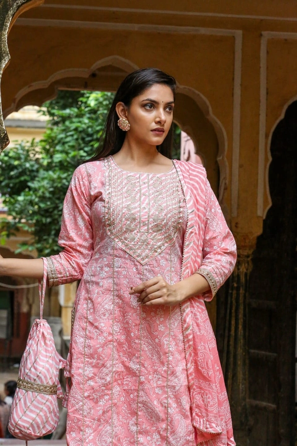 Pink Cotton Kurta Sharara Set - M