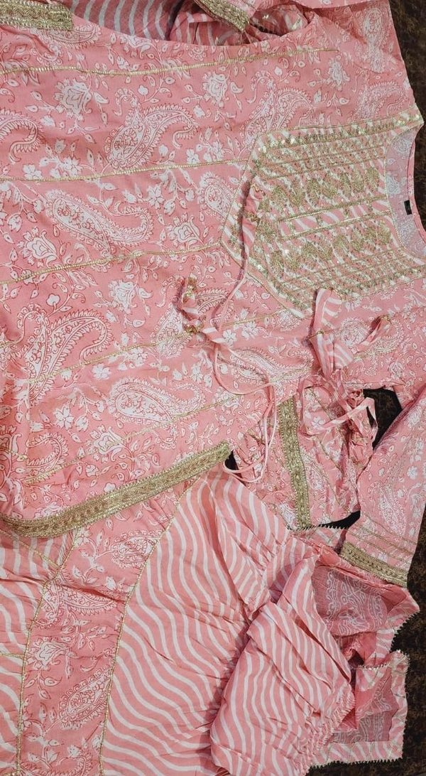 Pink Cotton Kurta Sharara Set - M