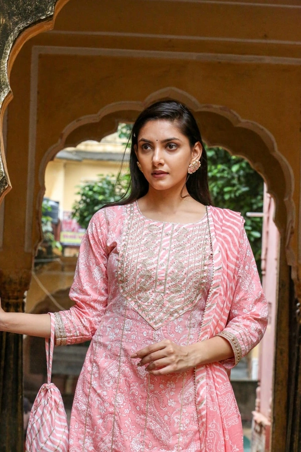 Pink Cotton Kurta Sharara Set - L