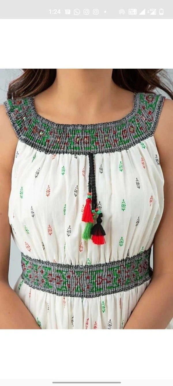Beautiful Heavy Reyon Fabric Printed Gown Consite work/ Bobin Elastic - L