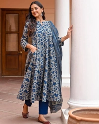 Beautiful Heavy Reyon Anarkali Kurti With Pant Mal Mal Dupatta - M