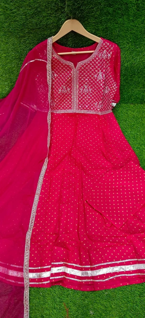 Reyon fabric fine quality kurti neck heavy embroidery sequence work And Jari work  - L
