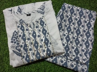 Look stylish in our new Hand Block print Long slit Cotton 60'60 kurta pant set for all day comfort - M, Blue