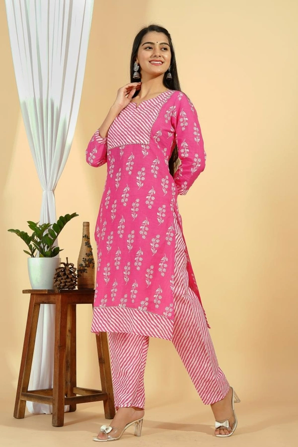 Febric - Cotton 60*60 Kurti Less Work With Pant - L