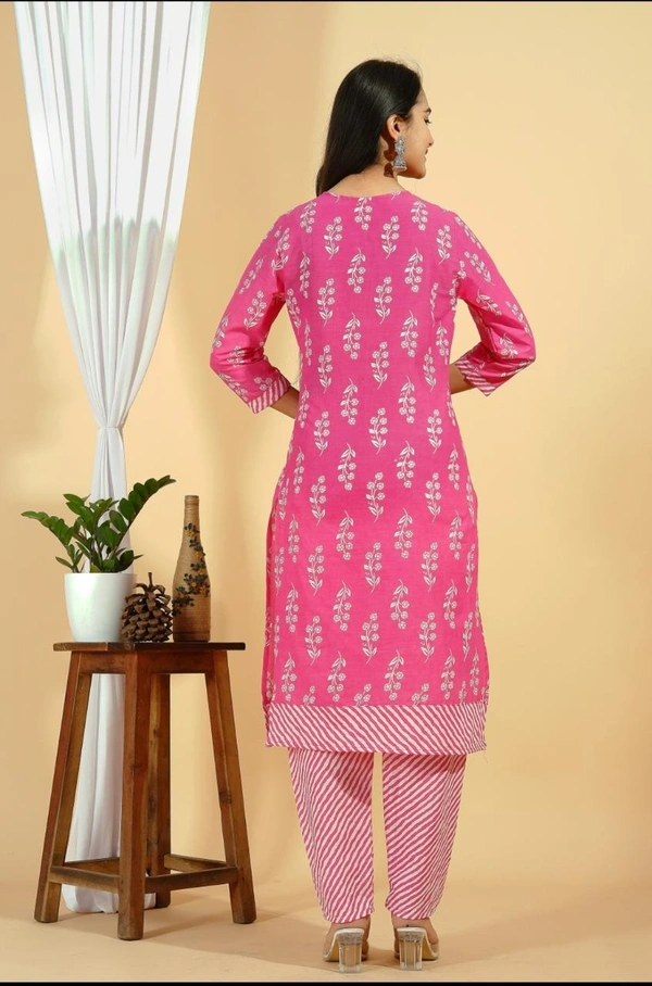 Febric - Cotton 60*60 Kurti Less Work With Pant - L